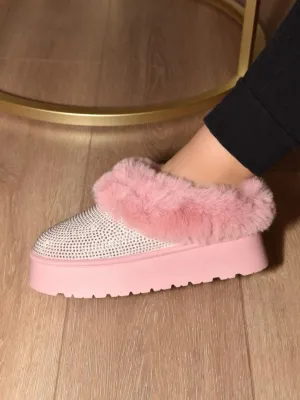 Embellished Wild Diva Faux Fur Platform Booties