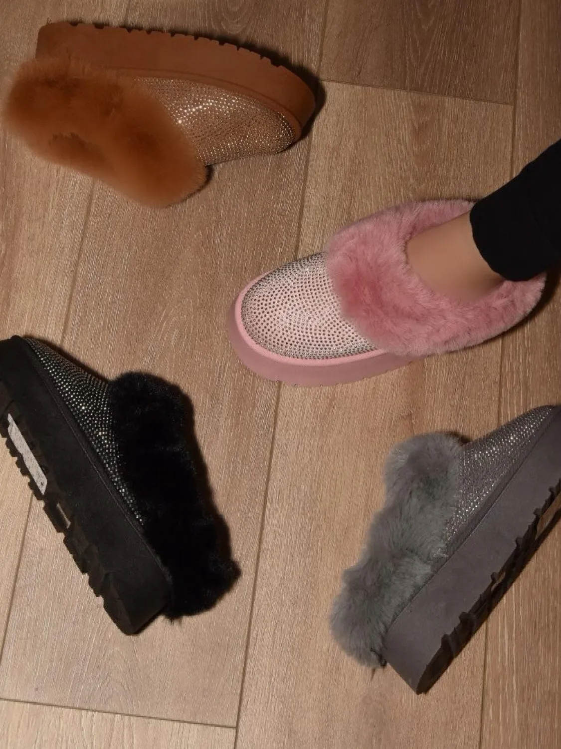 Embellished Wild Diva Faux Fur Platform Booties