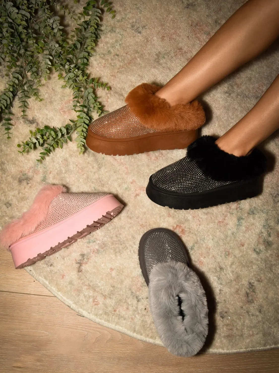 Embellished Wild Diva Faux Fur Platform Booties