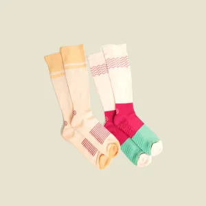 Women's Orange/Pink/Green Compression Socks with Grips Variety Pack - 2 Pairs