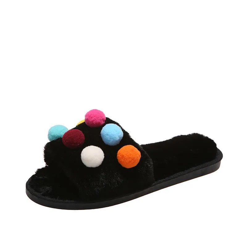 Women's Plush Slippers with PomPoms