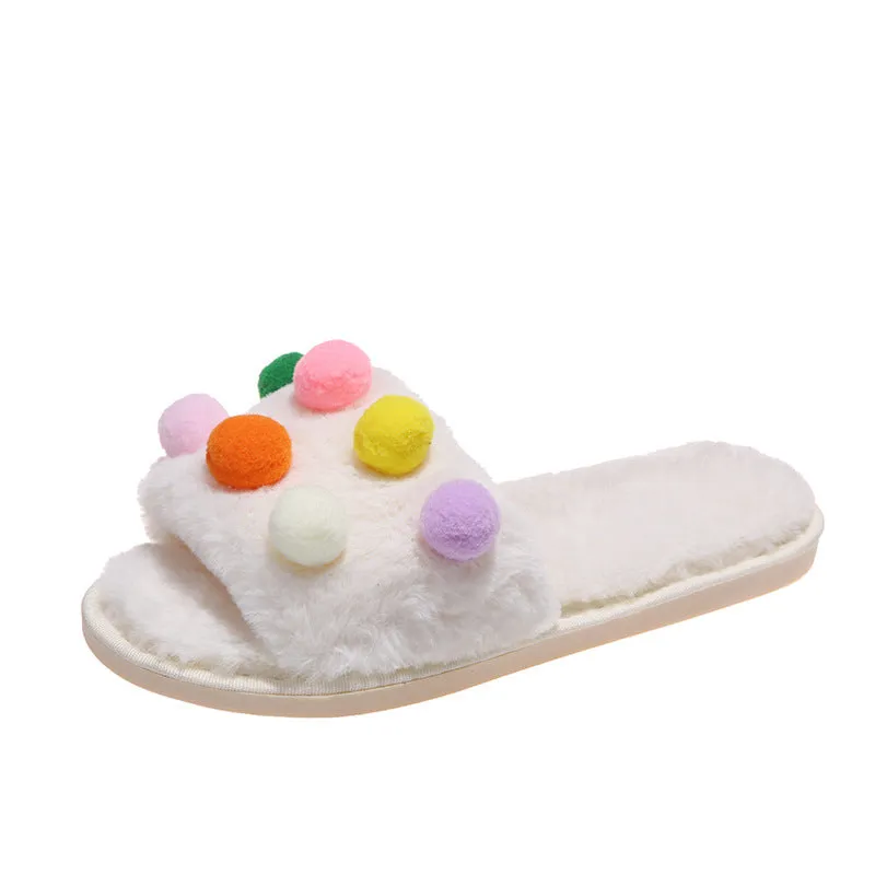 Women's Plush Slippers with PomPoms