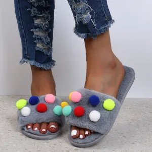 Women's Plush Slippers with PomPoms