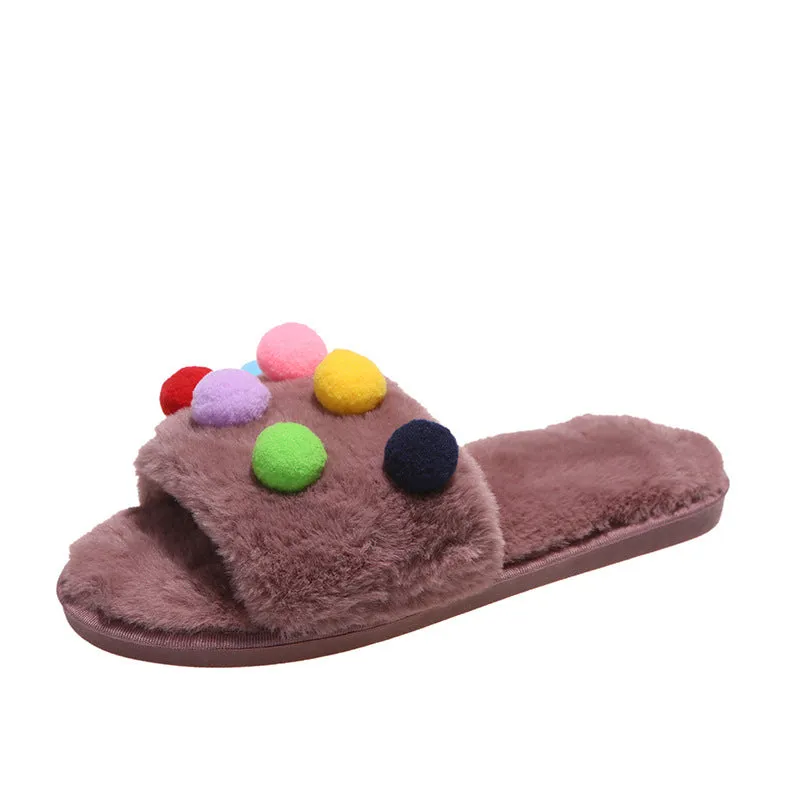 Women's Plush Slippers with PomPoms