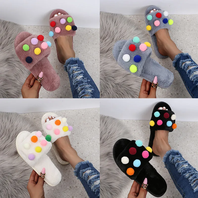 Women's Plush Slippers with PomPoms