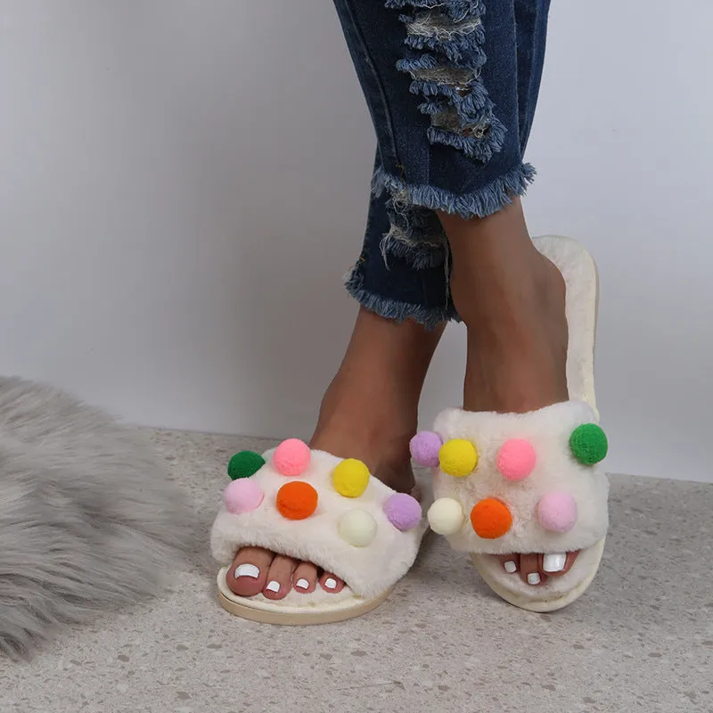 Women's Plush Slippers with PomPoms