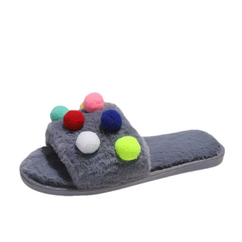 Women's Plush Slippers with PomPoms